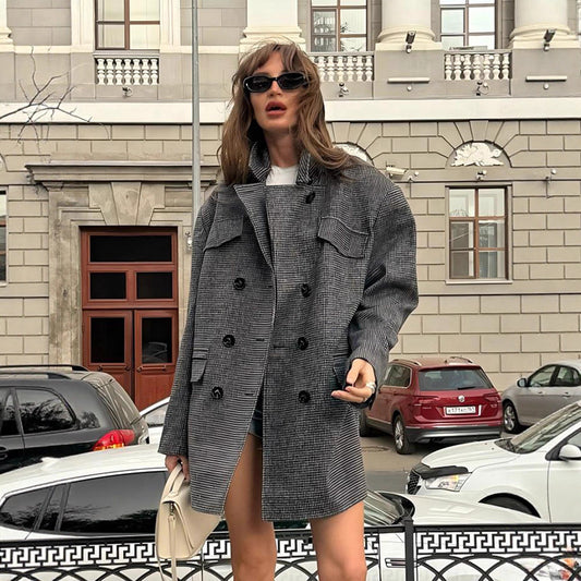 Manteau femme chic mi-long style anglais à double boutonnage