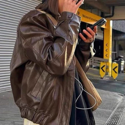 Veste en Cuir Marron Vintage .