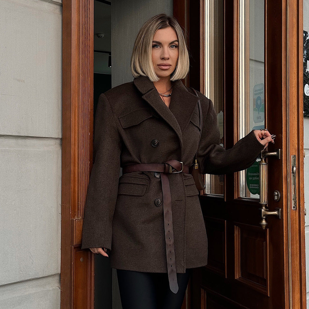 Manteau femme chic mi-long style anglais à double boutonnage