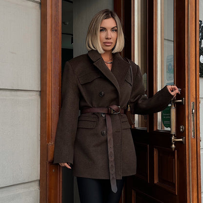 Manteau femme chic mi-long style anglais à double boutonnage