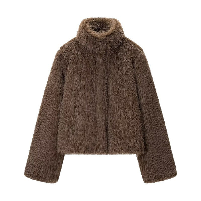 Manteau épais et chaud en fausse fourrure de renard avec col montant