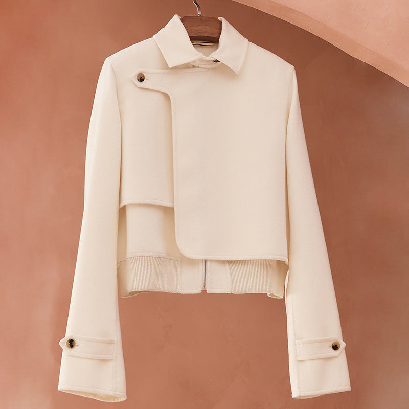 Veste Femme Courte en Cuir de Mouton – Style Rétro Élégant, Blanc Crème