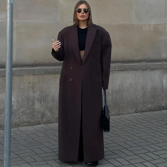 Manteau chic effet laine à double boutonnage avec col à revers
