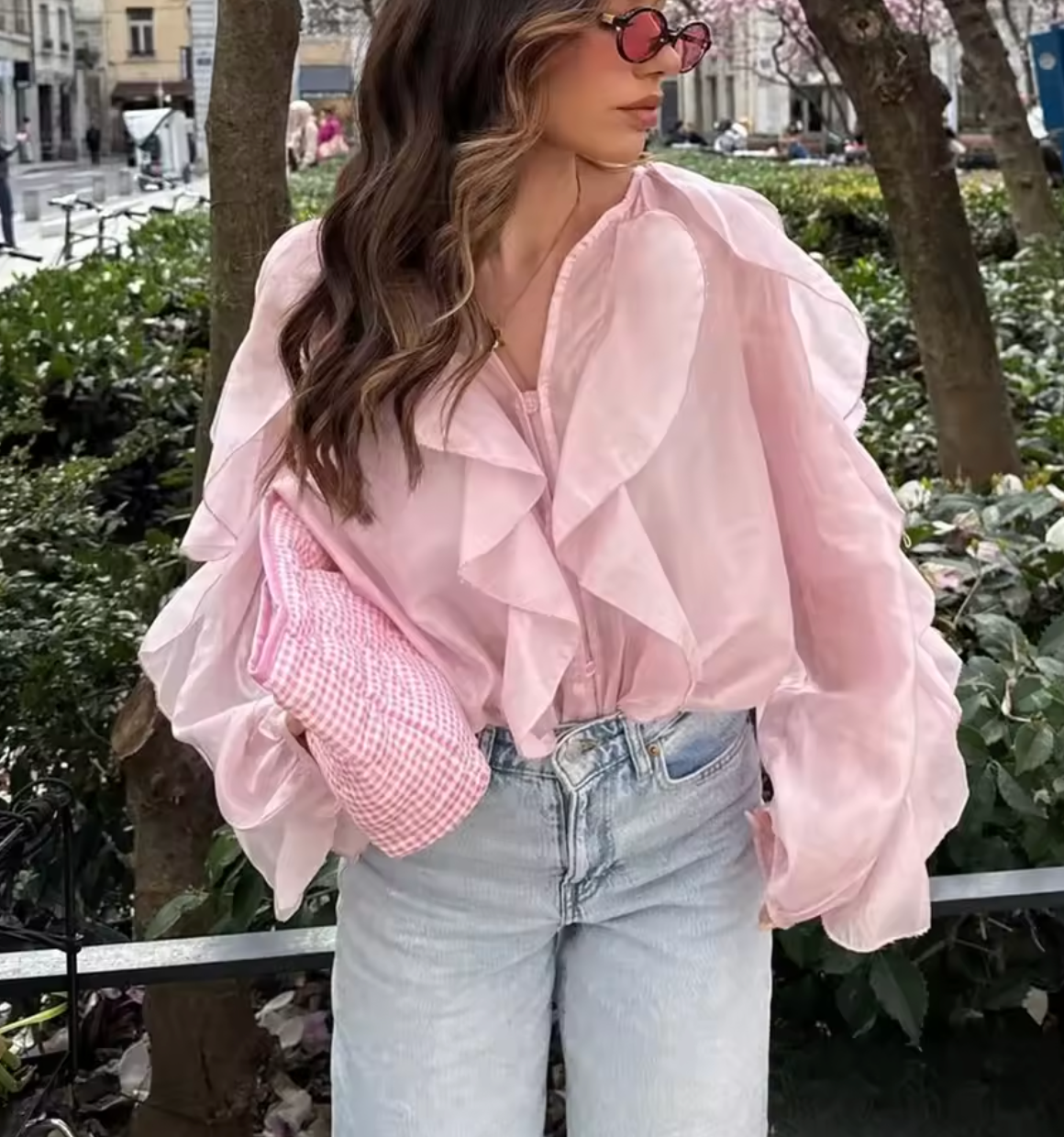 chemises à volants en maille bordeaux pour femmes, élégantes, manches longues