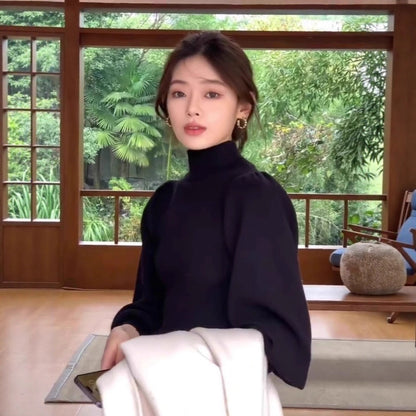 Haut Femme basic à Manches Bouffantes et Col Montant