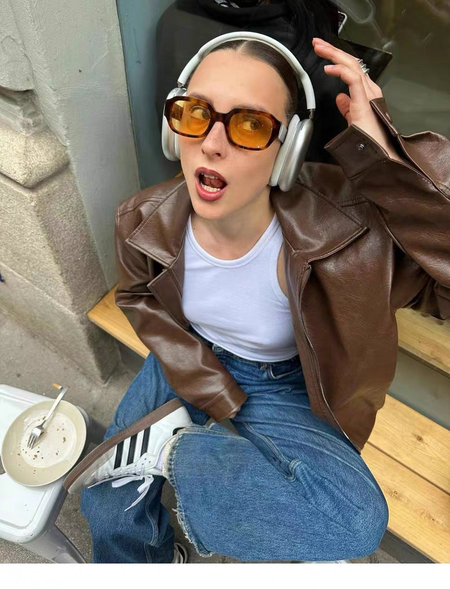 Veste en Cuir Marron Vintage .