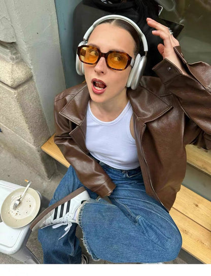 Veste en Cuir Marron Vintage .