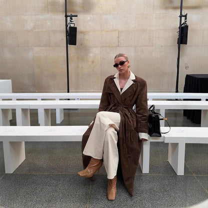 Trench-Coat Long Femme – Style Européen & Américain Chic