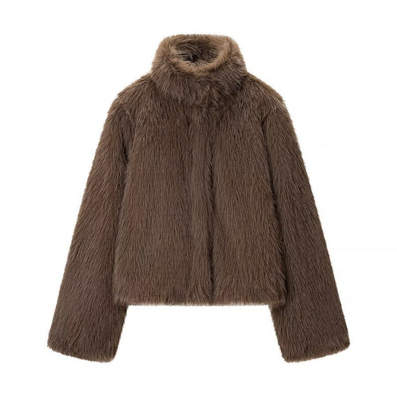 Manteau épais et chaud en fausse fourrure de renard avec col montant