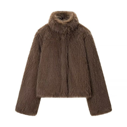 Manteau épais et chaud en fausse fourrure de renard avec col montant