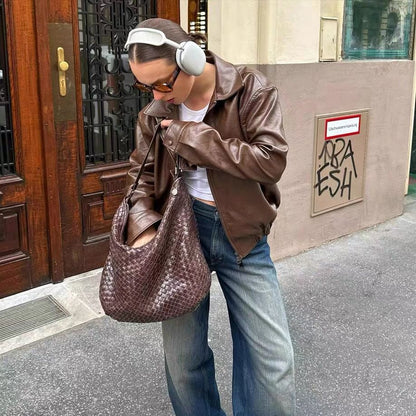 Veste en Cuir Marron Vintage .